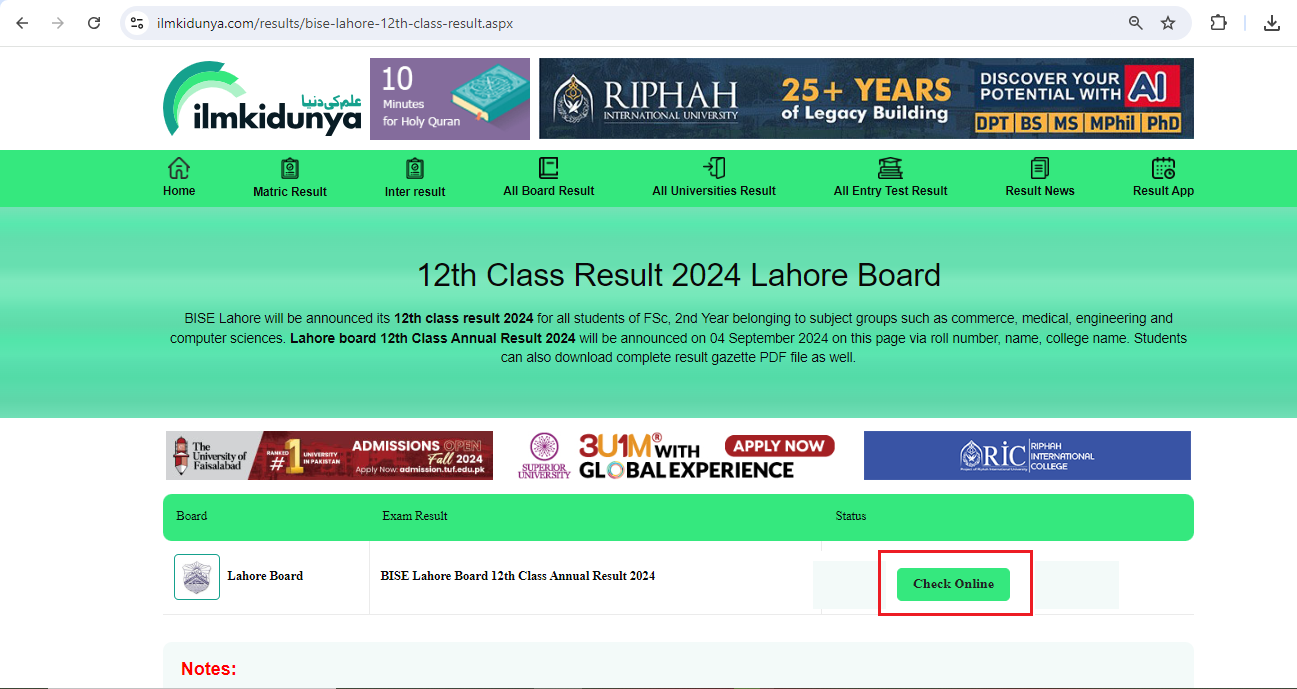 Step By Step Guide To Check Lahore Board 12th Class Result 2024