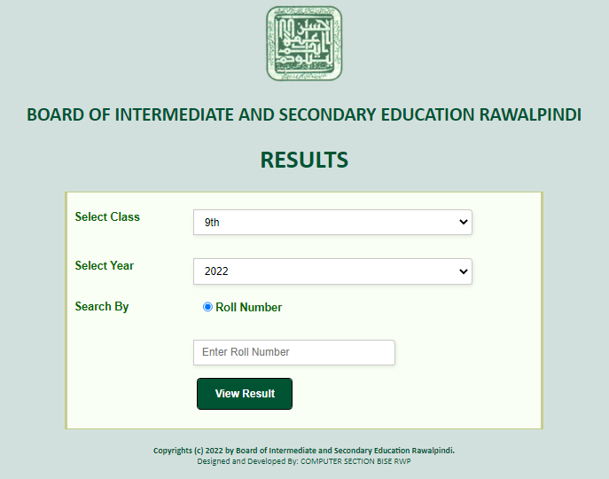 BISE Rawalpindi board 9th class result 2023 