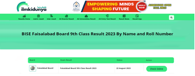 9 class result 2023 Fsd board