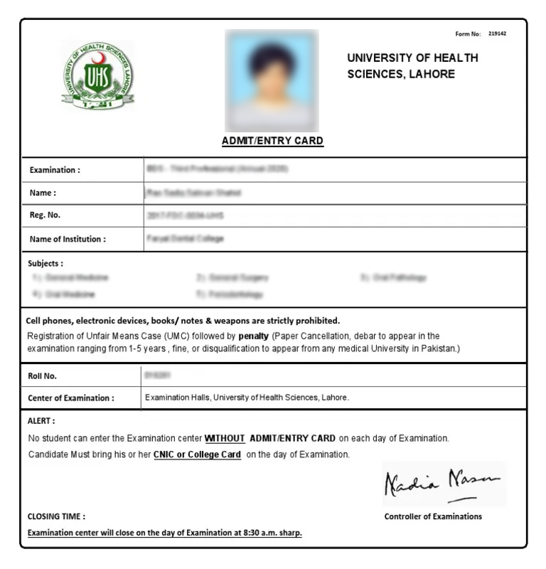 University of Health Sciences (UHS) Declares MDCAT Admit Card 2023