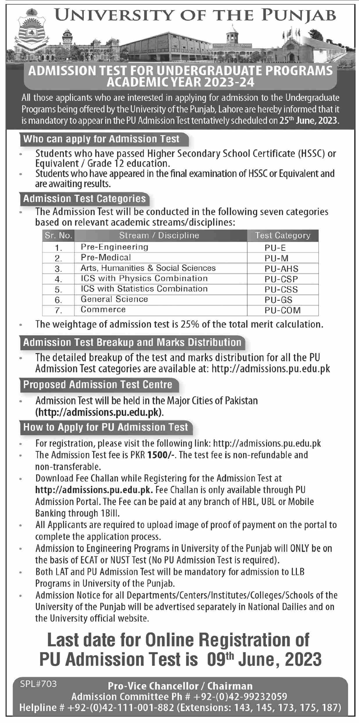 Punjab University is Accepting Application for the Undergraduate